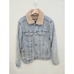 Hollister Mens Sherpa Lined Denim Trucker Jacket Blue Med Wash Y2K Western Sz M